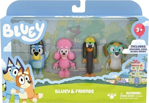 Bluey 4er figuren set - bluey, freunde
